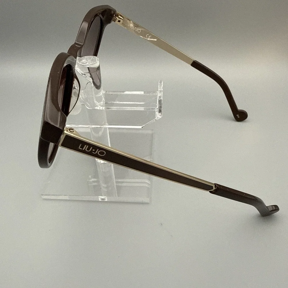 LIU JO AUTHENTIC SUNGLASSES- LJ653S BROWN/GOLD ACCENT LEATHER ROUND FRAMES- HOT!